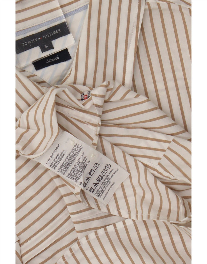 Camicia elasticizzata da donna Tommy Hilfiger US 8 cotone a righe beige medio