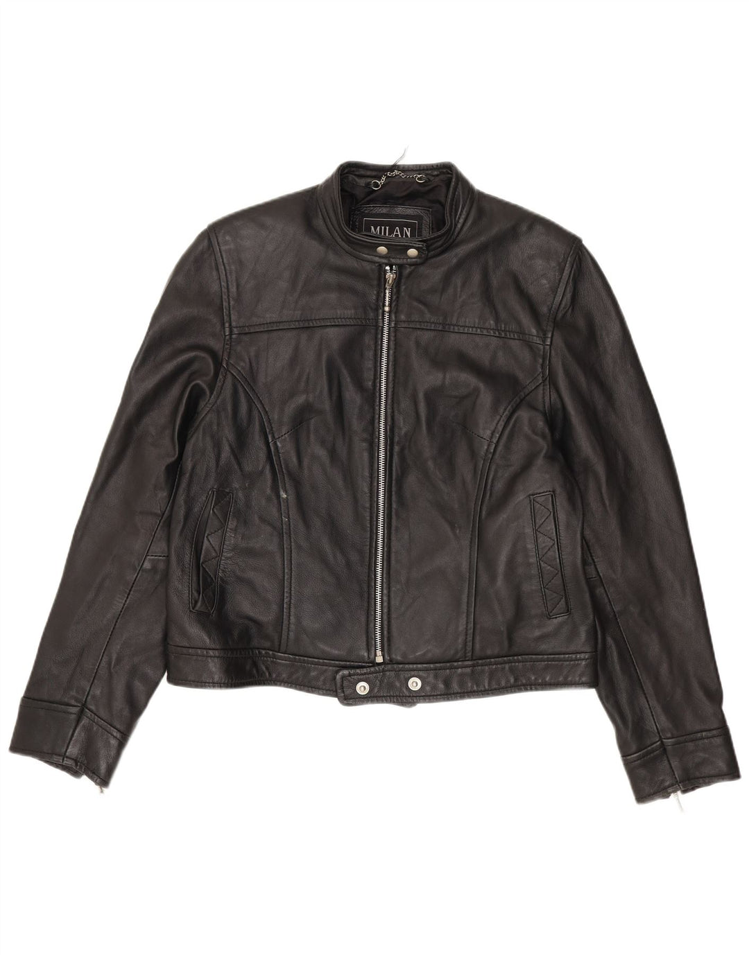 Giacca in pelle da motociclista da donna Milan UK 12 Pelle nera media