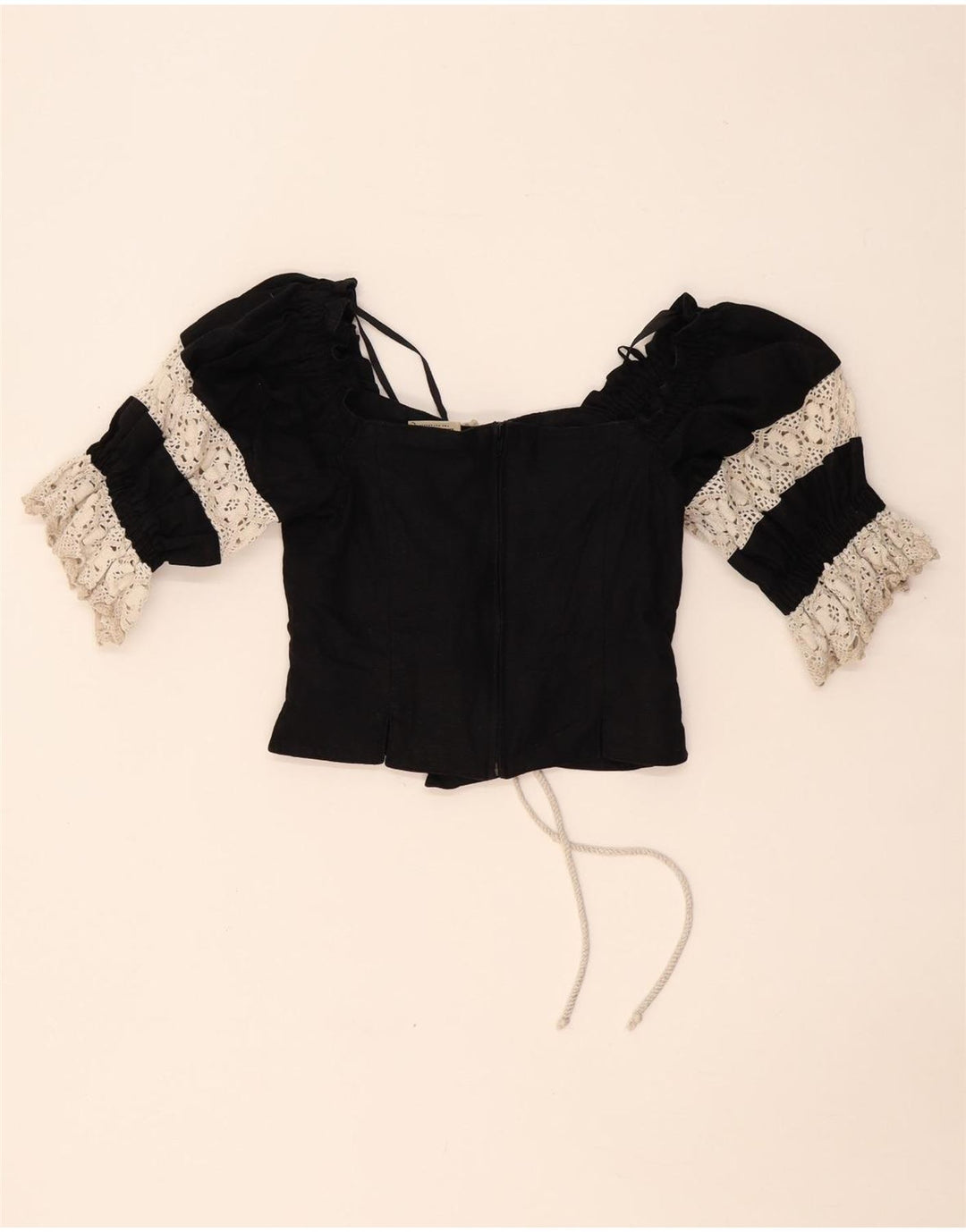Top corsetto corto da donna LANDHAUS Trachten UK 8 piccolo lino floreale nero