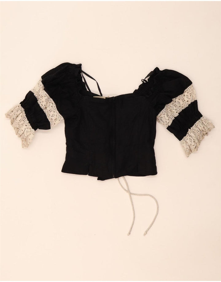 Top corsetto corto da donna LANDHAUS Trachten UK 8 piccolo lino floreale nero