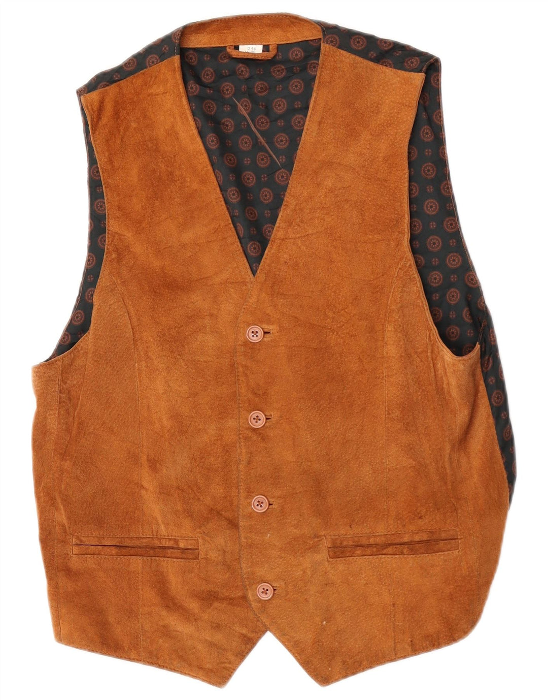 Gilet vintage in pelle scamosciata da uomo UK 38 in pelle marrone medio