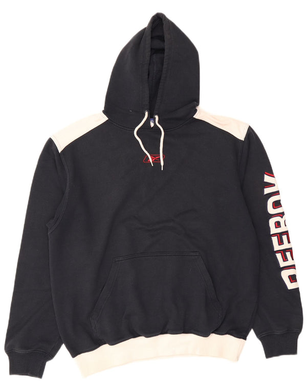 Maglione con cappuccio grafico da uomo Reebok grande in cotone color block blu navy