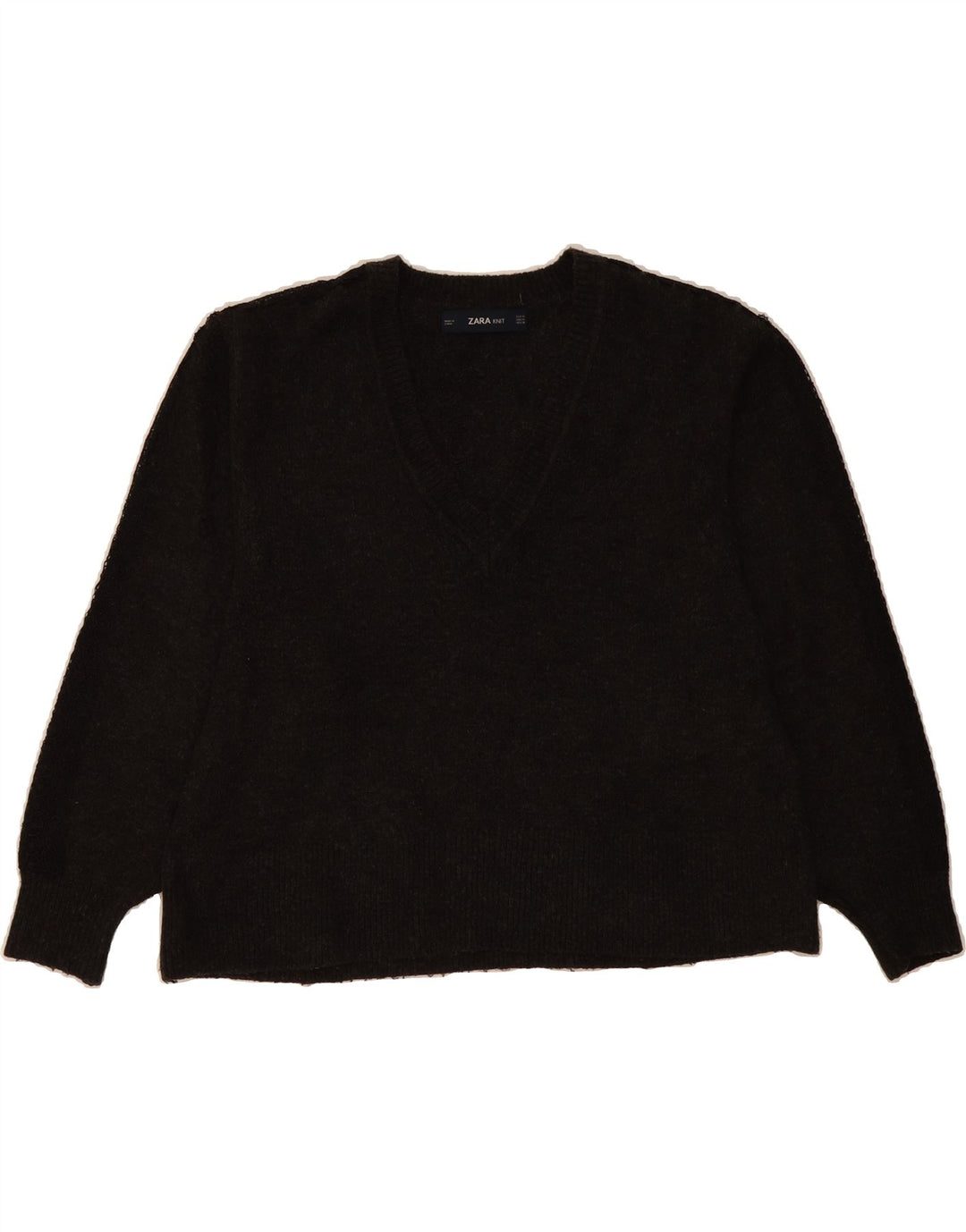 ZARA Womens V-Neck Jumper Sweater UK 14 Medium Grey Polyester Vintage Zara and Second-Hand Zara from Messina Hembry 