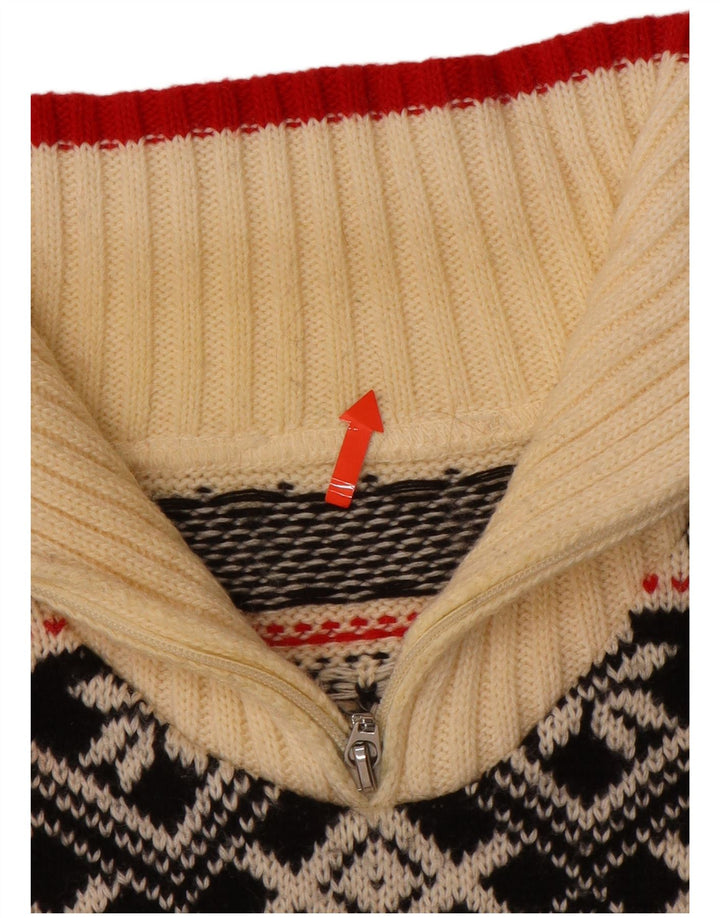 Maglione da donna VINTAGE con collo con zip UK 16 Large Off White Fair Isle