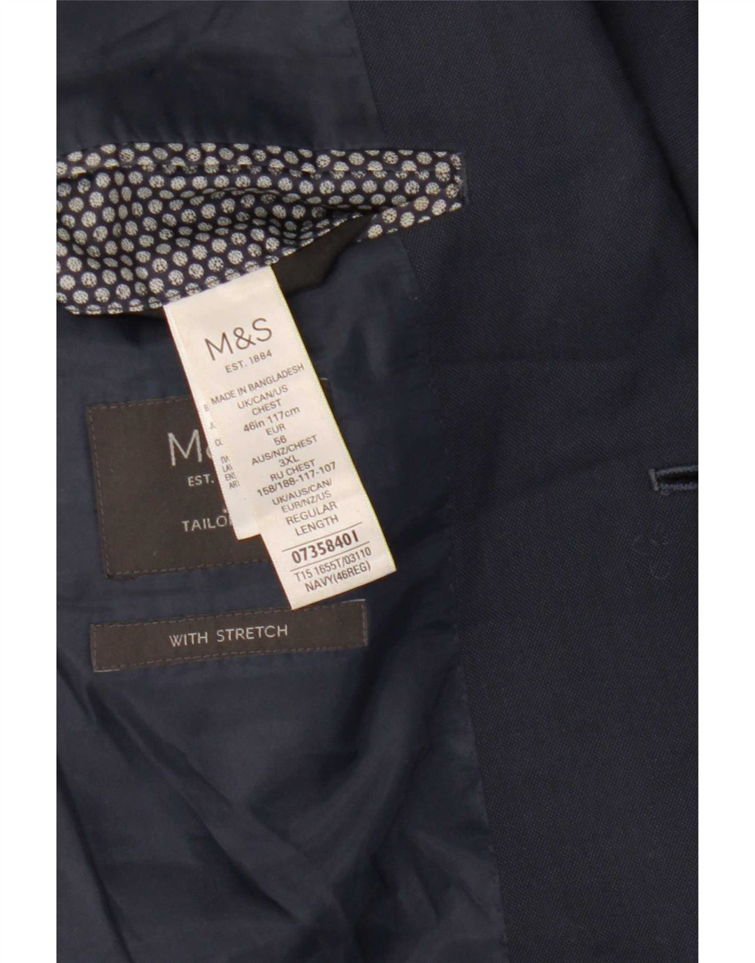 Giacca blazer a 2 bottoni da uomo Marks & Spencer UK 46 3XL poliestere blu navy