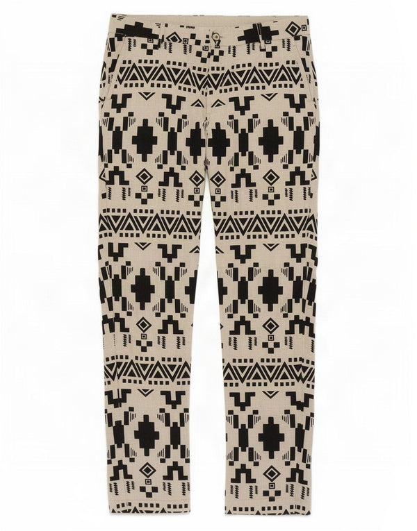 Zara Mens Slim Chino Trousers EU 40 Medium W31 L32 White Geometric Linen