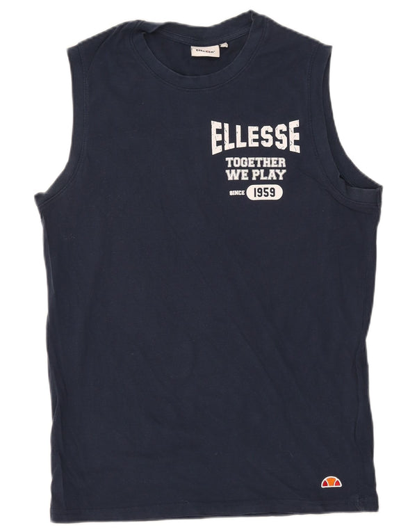 ELLESSE Canottiera grafica da donna UK 16 Large Blu Navy in cotone