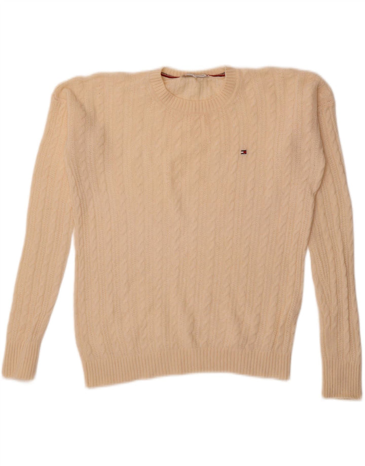 TOMMY HILFIGER Womens Oversized Crew Neck Jumper Sweater UK 10 Small Beige