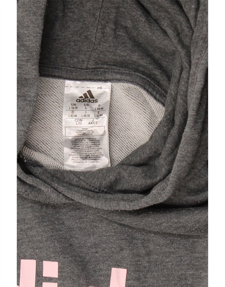 Maglione con cappuccio grafico da donna ADIDAS UK 16/18 Large Grigio Poliestere
