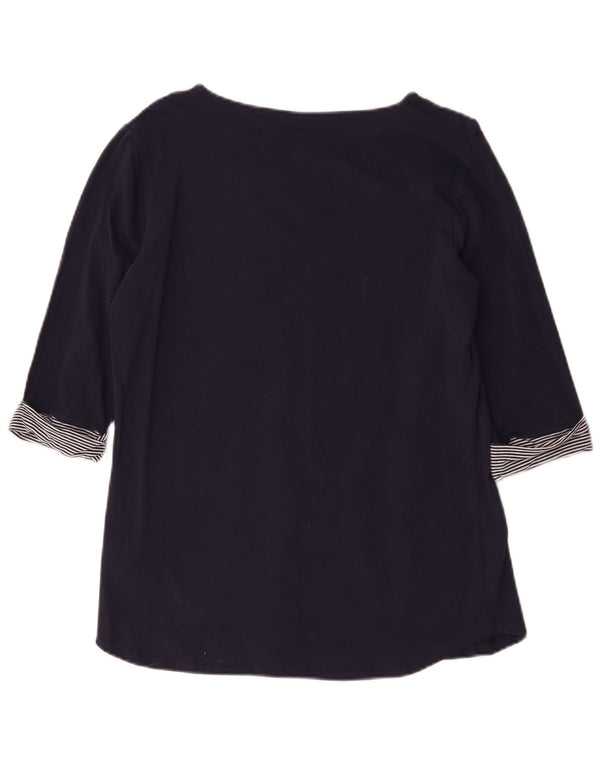 Top da donna Ellesse manica 3/4 UK 14 grande cotone a righe blu navy