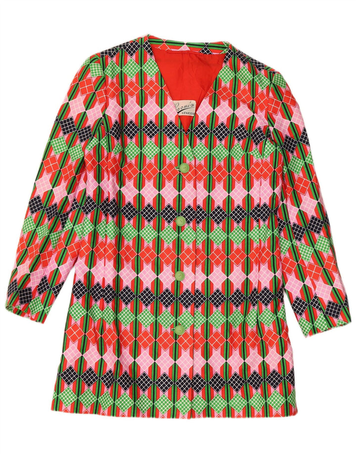 Giacca blazer vintage da donna a 4 bottoni UK 12 media multicolore geometrica