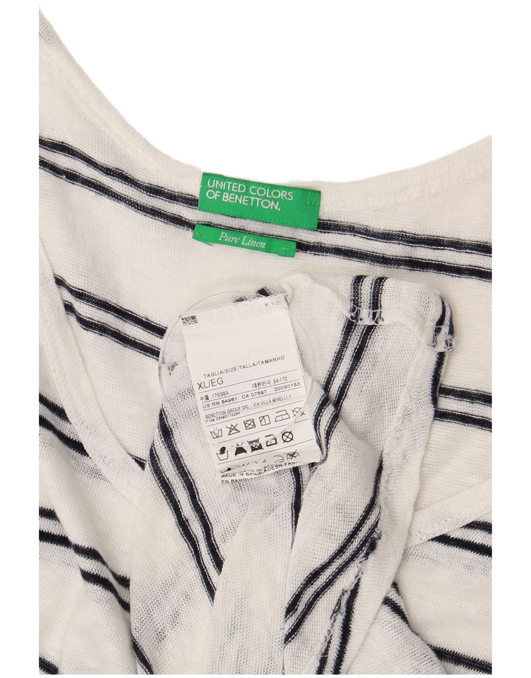 Camicetta senza maniche da donna Benetton Top UK 18 XL Lino a righe bianche