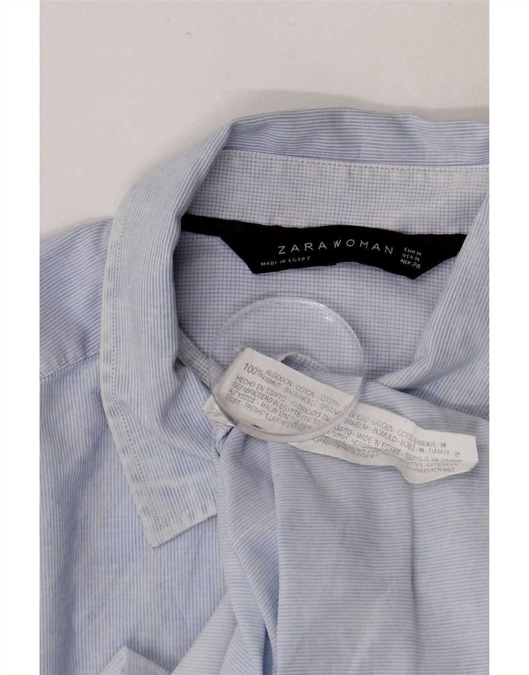 Camicia da Donna ZARA UK 14 Cotone gessato blu medio
