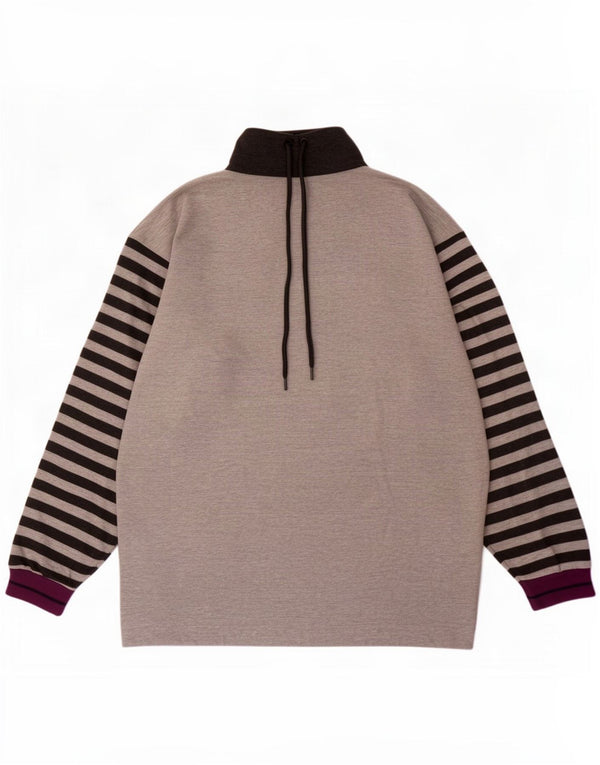 Felpa vintage da uomo con collo con zip grafica, maglione a righe grigie grandi