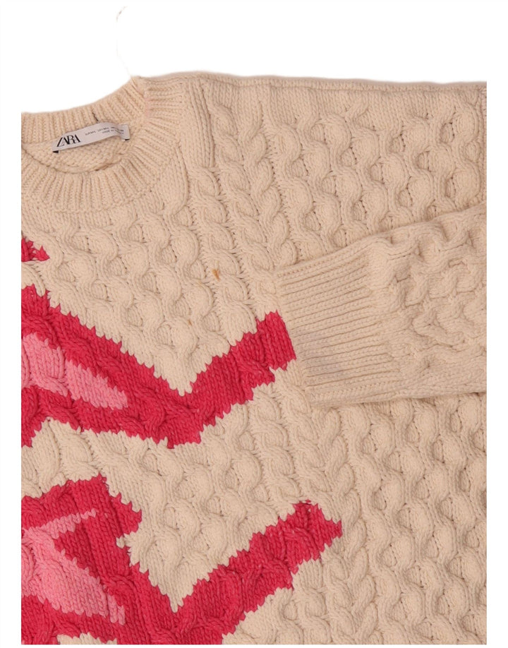 Maglione maglione girocollo da donna Zara UK 14 poliestere bianco sporco medio