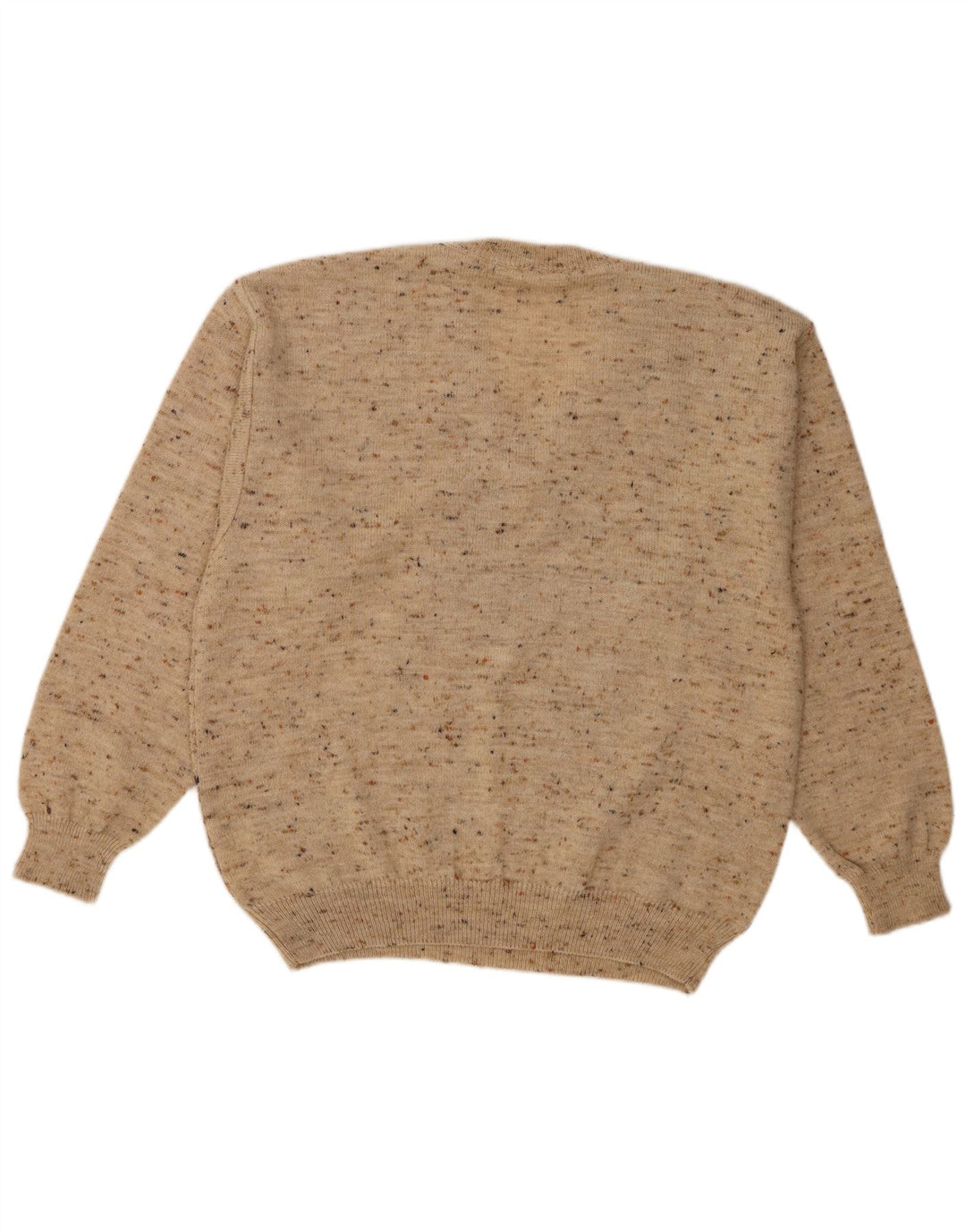 Maglione vintage da uomo con scollo a V IT 48 Lana color block beige medio