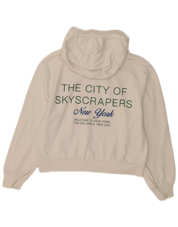 Maglione con cappuccio grafico corto da donna Zara New York UK 14 bianco medio