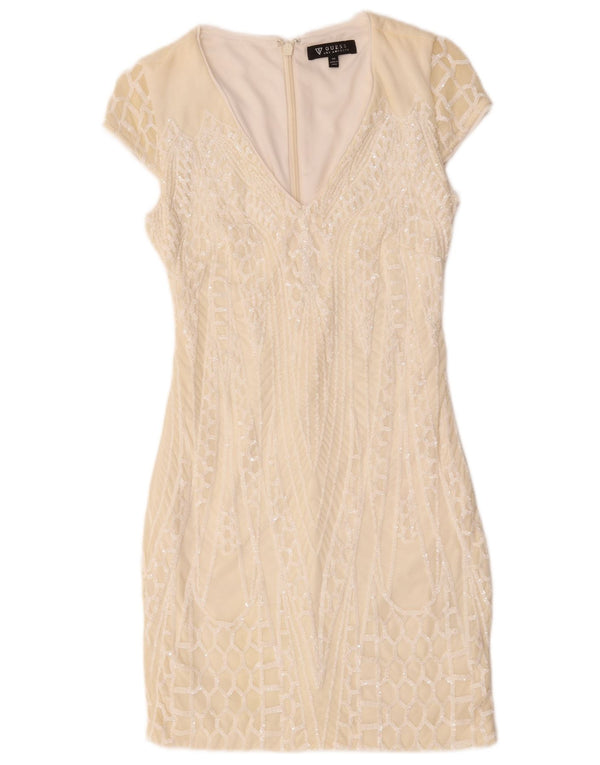 Guess Womens Sequin Sheath Dress UK 6 XS Off White Nylon