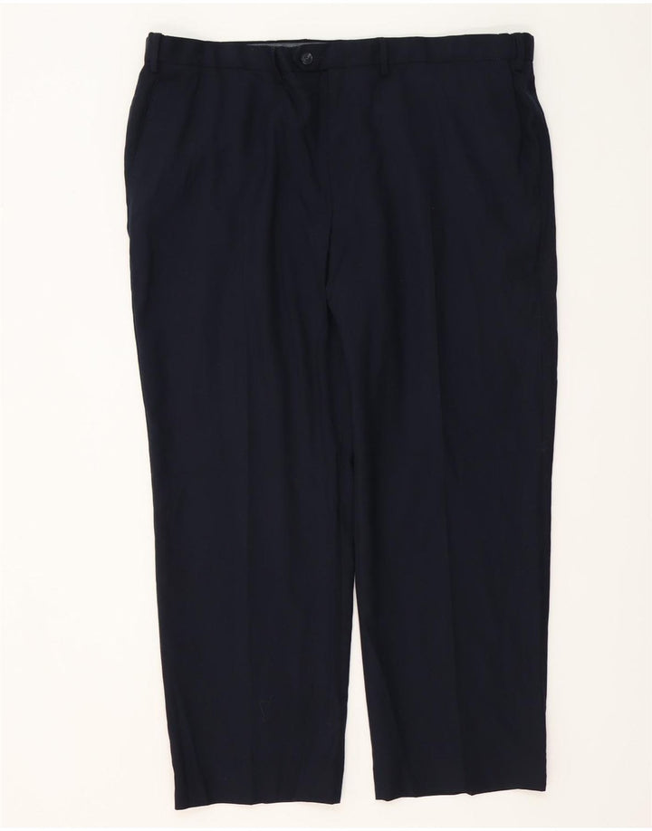 MARKS & SPENCER Pantaloni da abito vestibilità regolare da uomo W42 L29 Lana blu navy