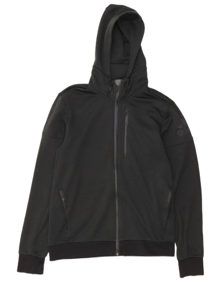 Maglione con cappuccio e zip Adidas da uomo in poliestere nero medio
