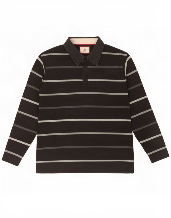 Polo da uomo a maniche lunghe Marks & Spencer in cotone a righe nere medie