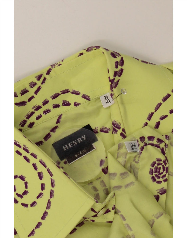 Camicia slim fit vintage da uomo con motivo astratto taglia 39 15 1/2 giallo medio