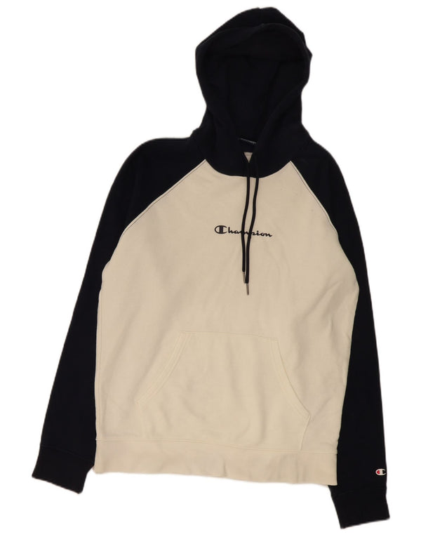 Felpa con cappuccio da uomo Champion, cotone color block bianco medio
