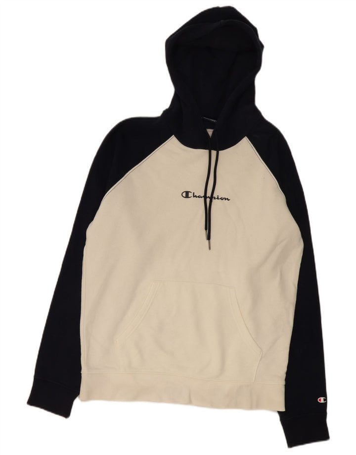 Felpa con cappuccio da uomo Champion, cotone color block bianco medio