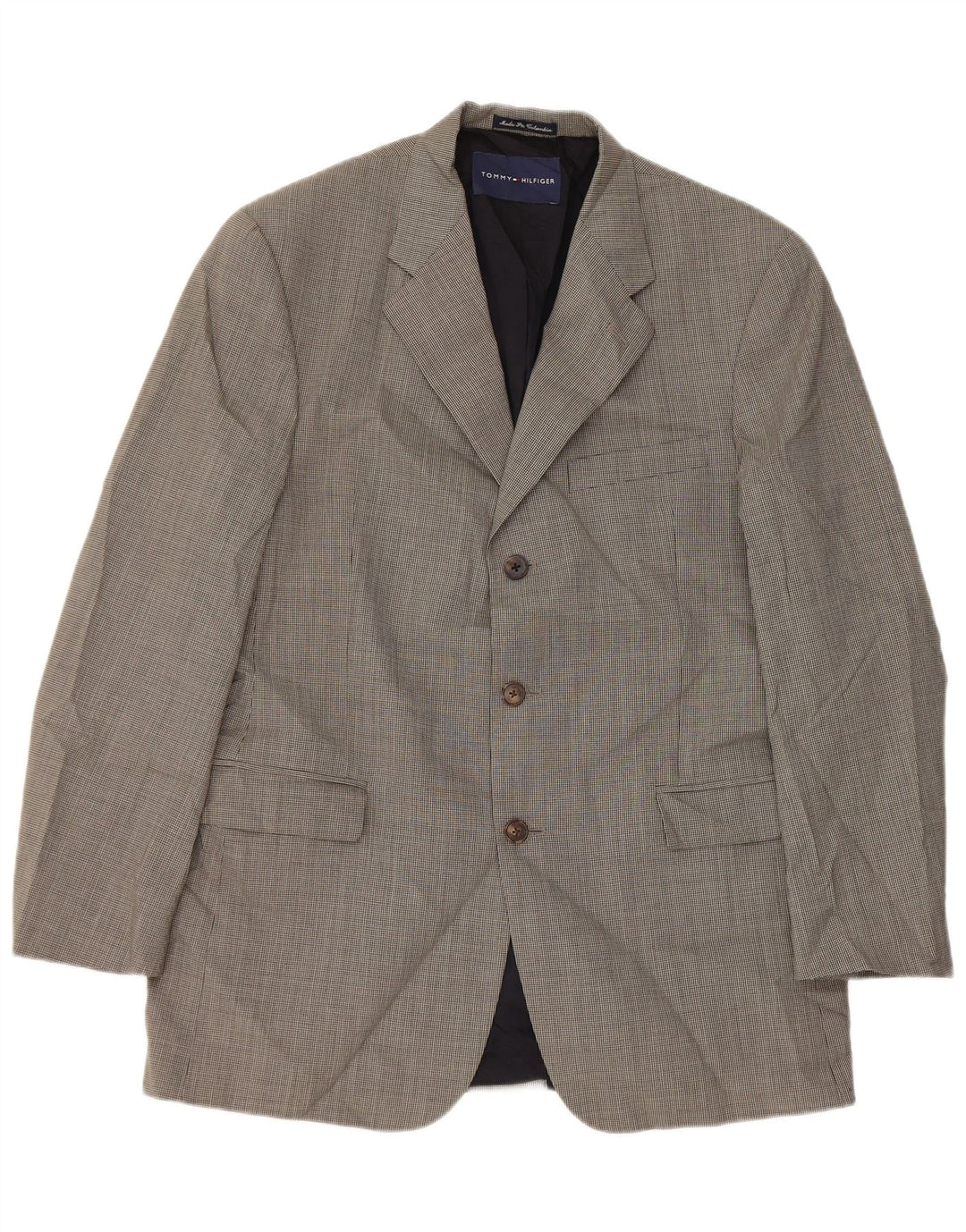 Giacca blazer a 3 bottoni da uomo Tommy Hilfiger UK 40 grande pied de poule grigio