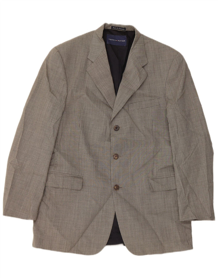 Giacca blazer a 3 bottoni da uomo Tommy Hilfiger UK 40 grande pied de poule grigio