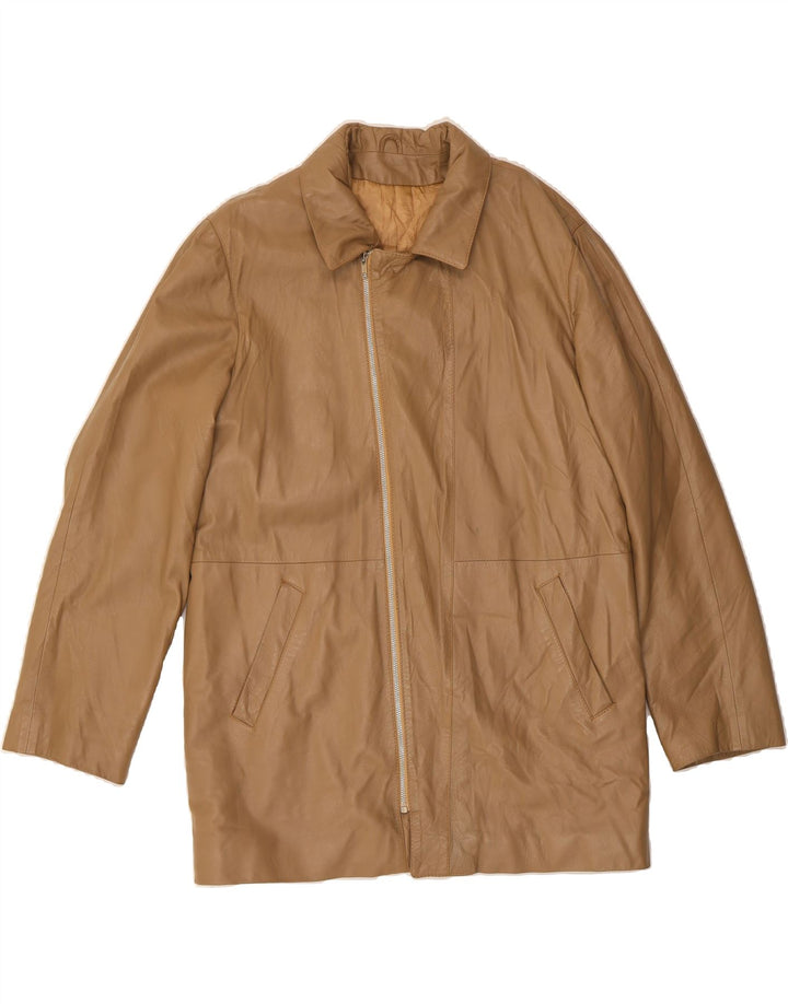 VINTAGE Mens Leather Coat UK 40 Large Brown Vintage Vintage and Second-Hand Vintage from Messina Hembry 