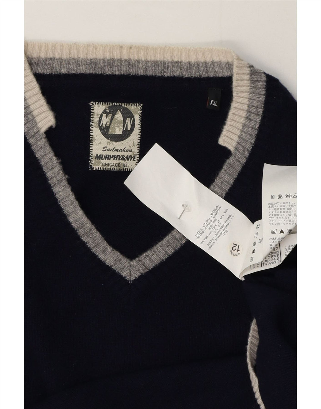 Maglione con scollo a V da uomo Murphy & Nye 2XL in lana blu navy