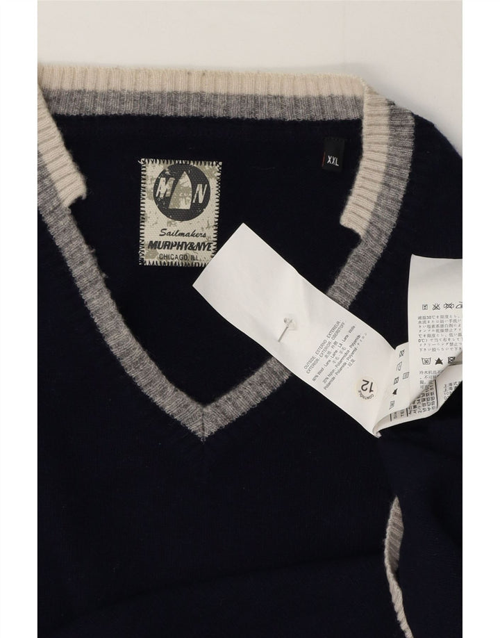 Maglione con scollo a V da uomo Murphy & Nye 2XL in lana blu navy