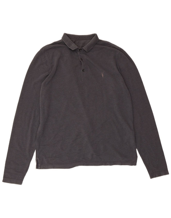 Polo da uomo a maniche lunghe All Saints Large in cotone grigio