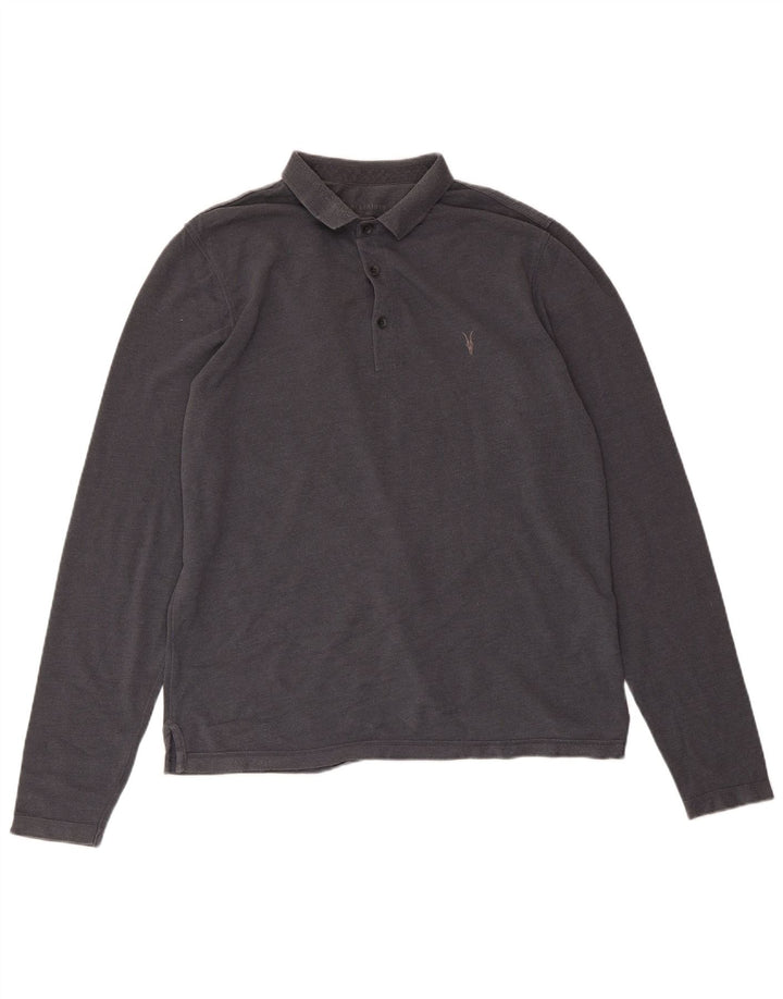 Polo da uomo a maniche lunghe All Saints Large in cotone grigio