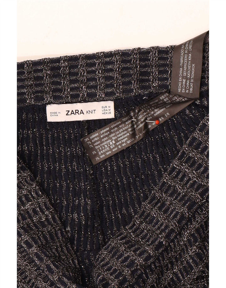 Pantaloni svasati in maglia da donna Zara medi W30 L30 poliestere a righe blu navy