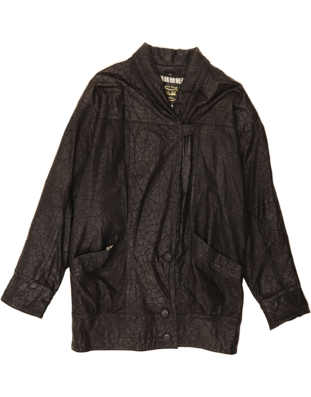 ECHTES LEDER Womens Abstract Pattern Jacket IT 42 Medium Black Leather Vintage Echtes Leder and Second-Hand Echtes Leder from Messina Hembry 