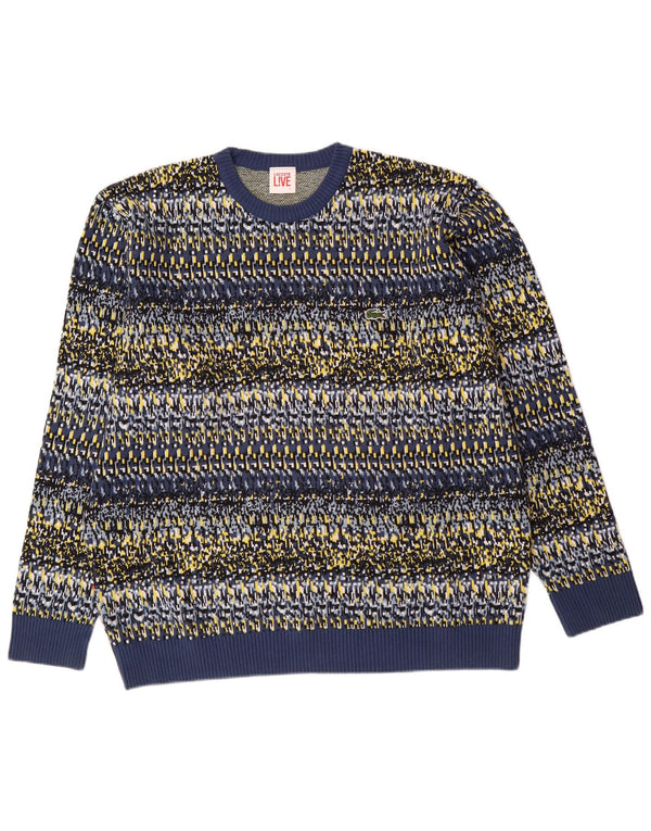 Maglione maglione girocollo da uomo LACOSTE taglia 7 2XL cotone geometrico blu