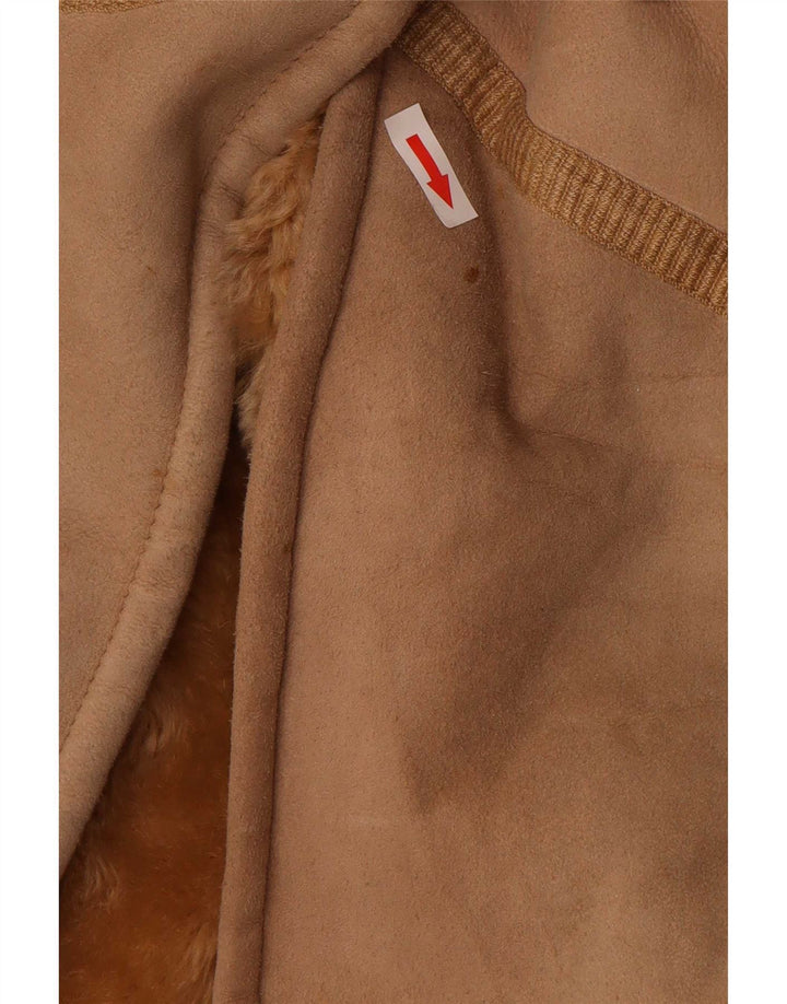 Cappotto in shearling vintage da donna IT 44 in pelle beige medio