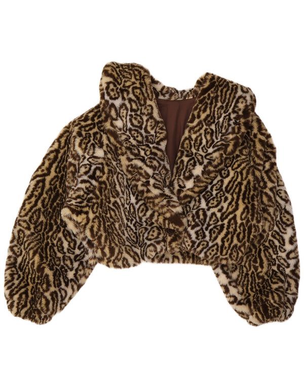 Giacca bolero vintage da donna in pelliccia sintetica UK 14 grande stampa animalier marrone