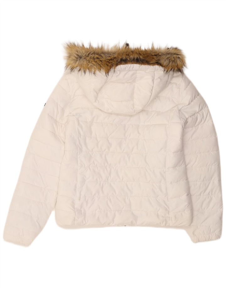 Giacca imbottita con cappuccio da donna SUPERDRY UK 14 Poliestere bianco medio