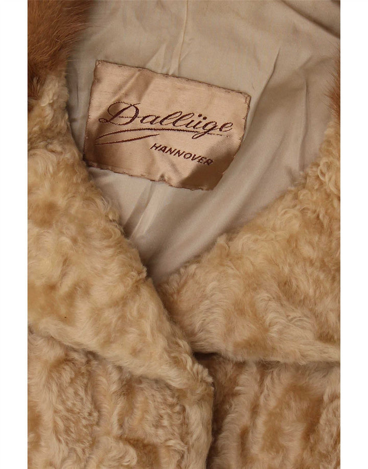 Giacca vintage da donna in pelliccia sintetica UK 10 piccola beige