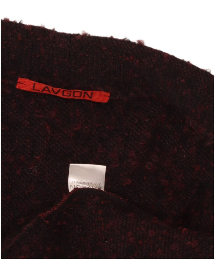 Maglione cardigan aperto poncho vintage da donna taglia unica lana screziata bordeaux