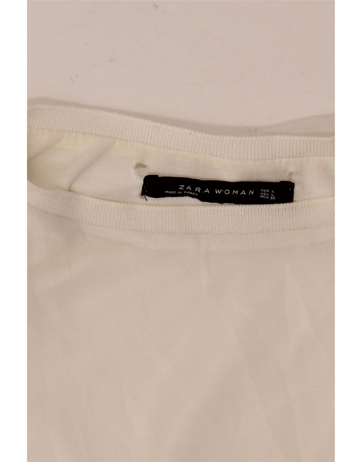Top Zara da donna a maniche lunghe trasparente a maniche lunghe UK 16 Large bianco