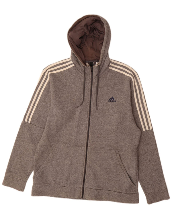 Maglione con cappuccio e zip Adidas da uomo grande in cotone grigio