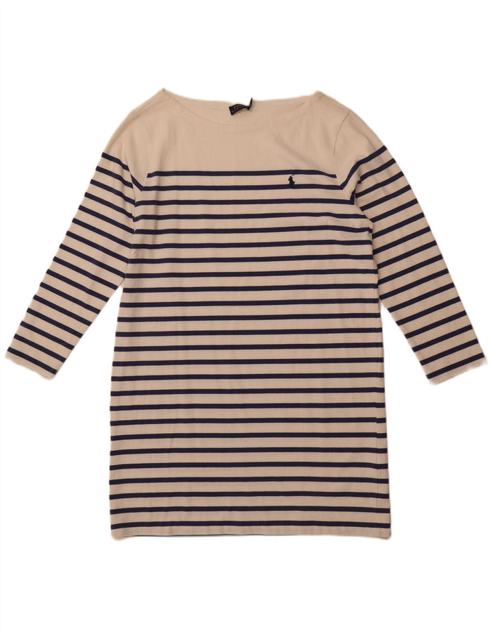 POLO RALPH LAUREN Abito t-shirt a maniche lunghe da donna UK 18 XL a righe bianche