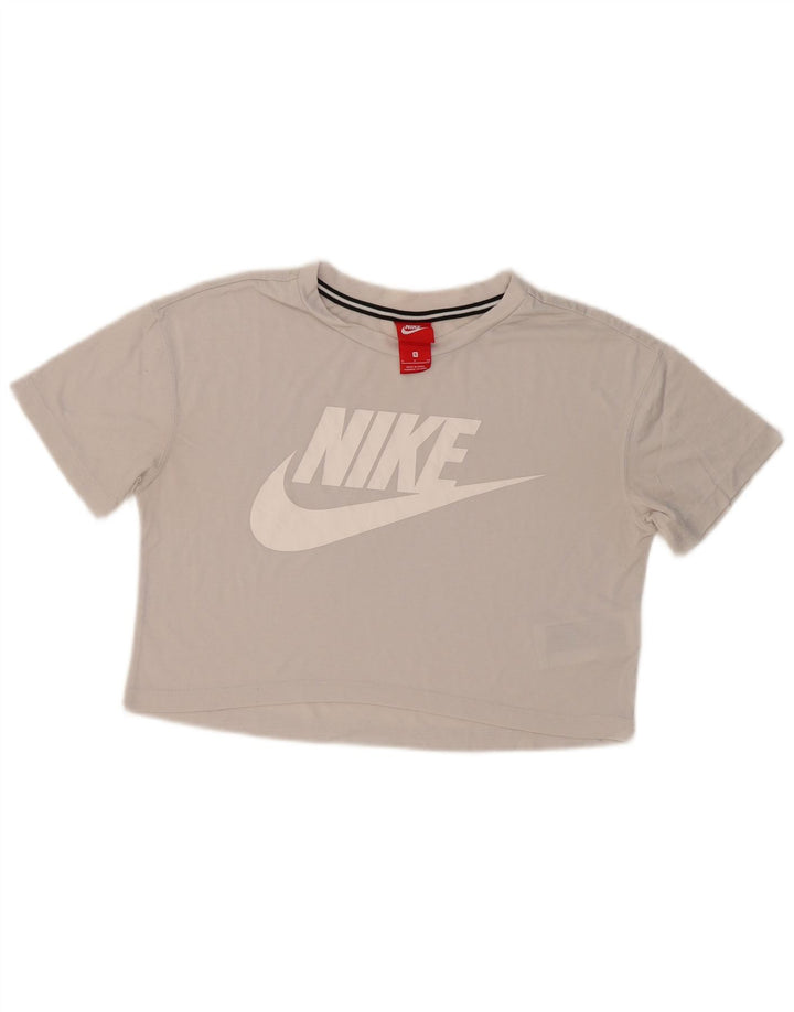 NIKE Womens Crop Graphic T-Shirt Top UK 10 Small Grey Polyester