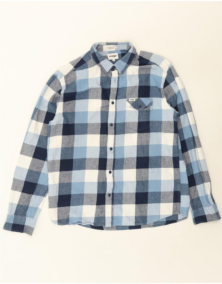 WRANGLER Mens Regular Fit Flannel Shirt Large Blue Check Vintage Wrangler and Second-Hand Wrangler from Messina Hembry 
