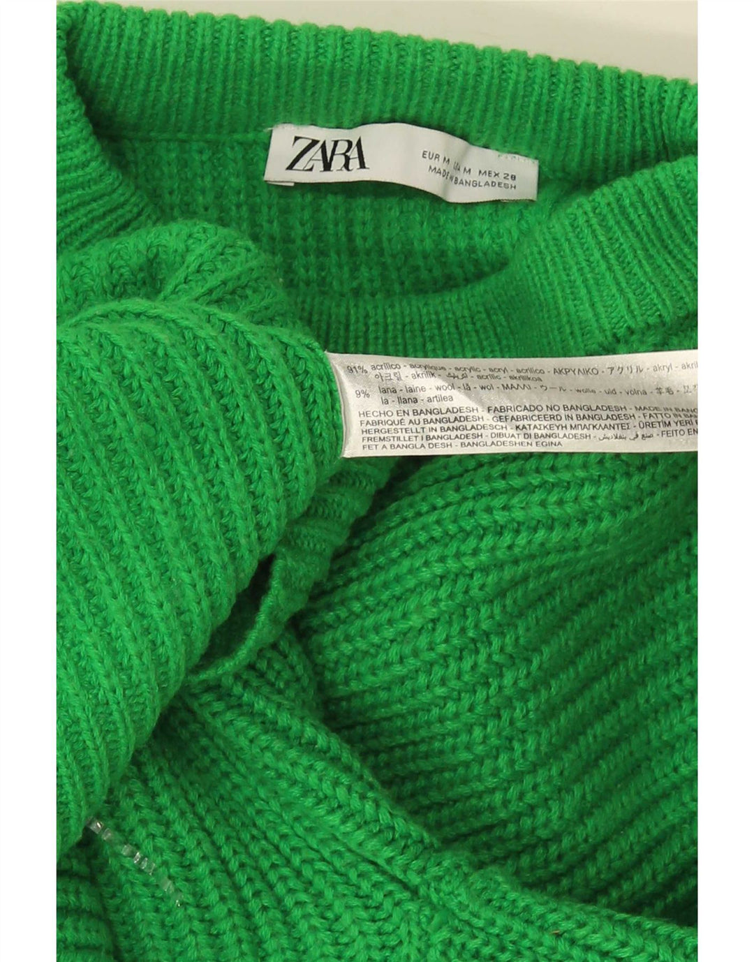 Maglione girocollo oversize da donna Zara UK 14 Acrilico verde medio