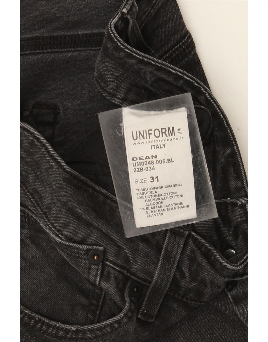 Jeans slim Dean da uomo uniformi W31 L26 cotone nero